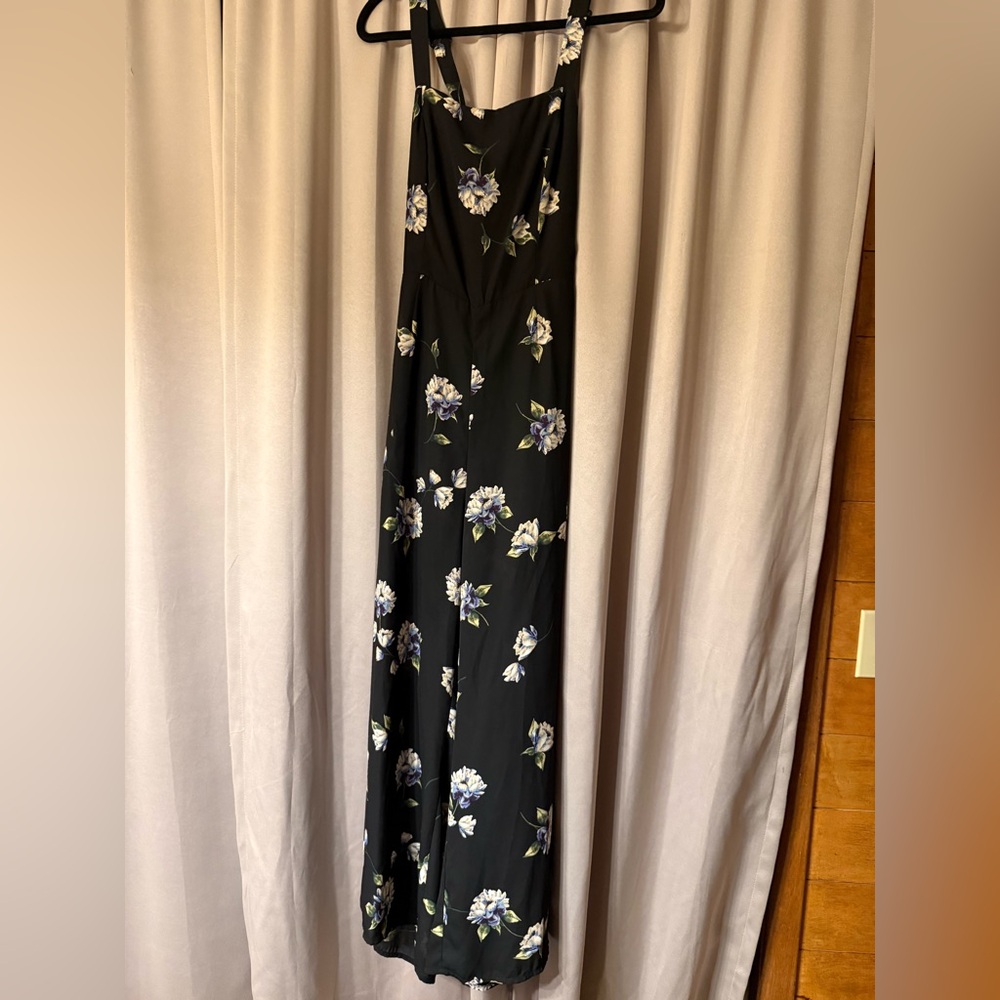 Zara Black Maxi Dress with Blue Floral Design